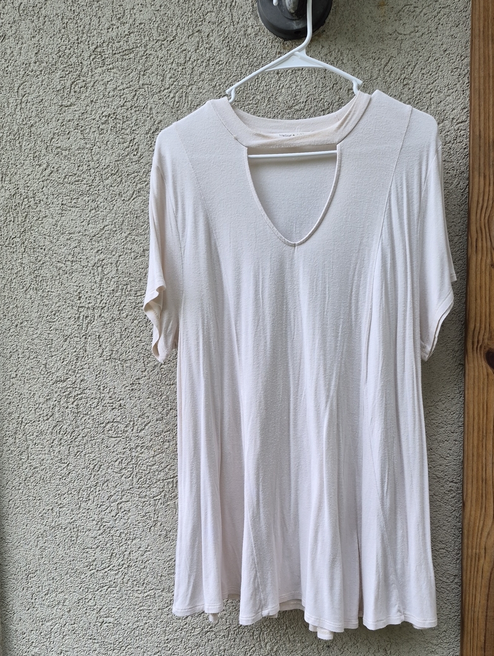 living doll Cream Short Sleeve Cutout Neck Top